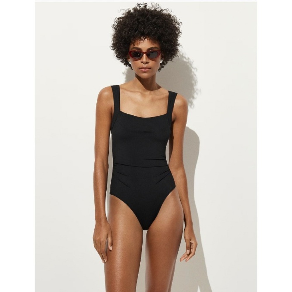 NEW J.Crew Nia Ruched Squareneck One-Piece Swimsuit Size 4 Black Chic Timeless